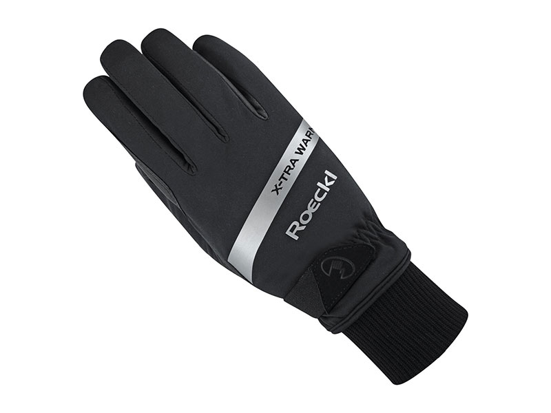 schwarzer Reithandschuh mit silbernem Streife