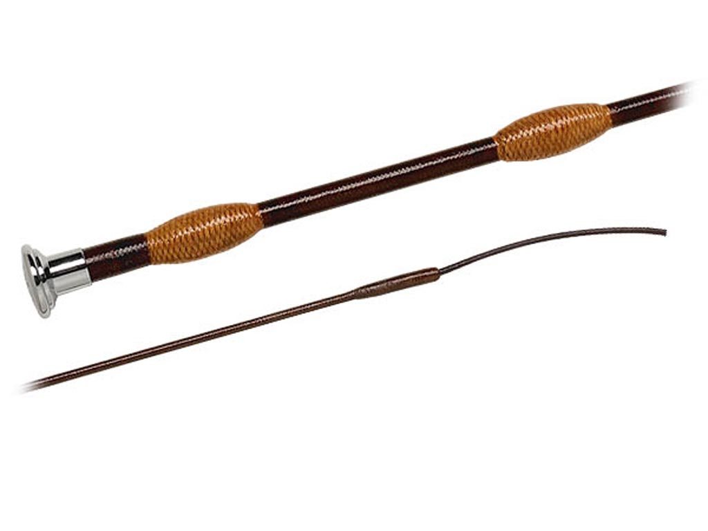 Schwarze Dressurgerte mit braunen Verstärkungen am Handgriff