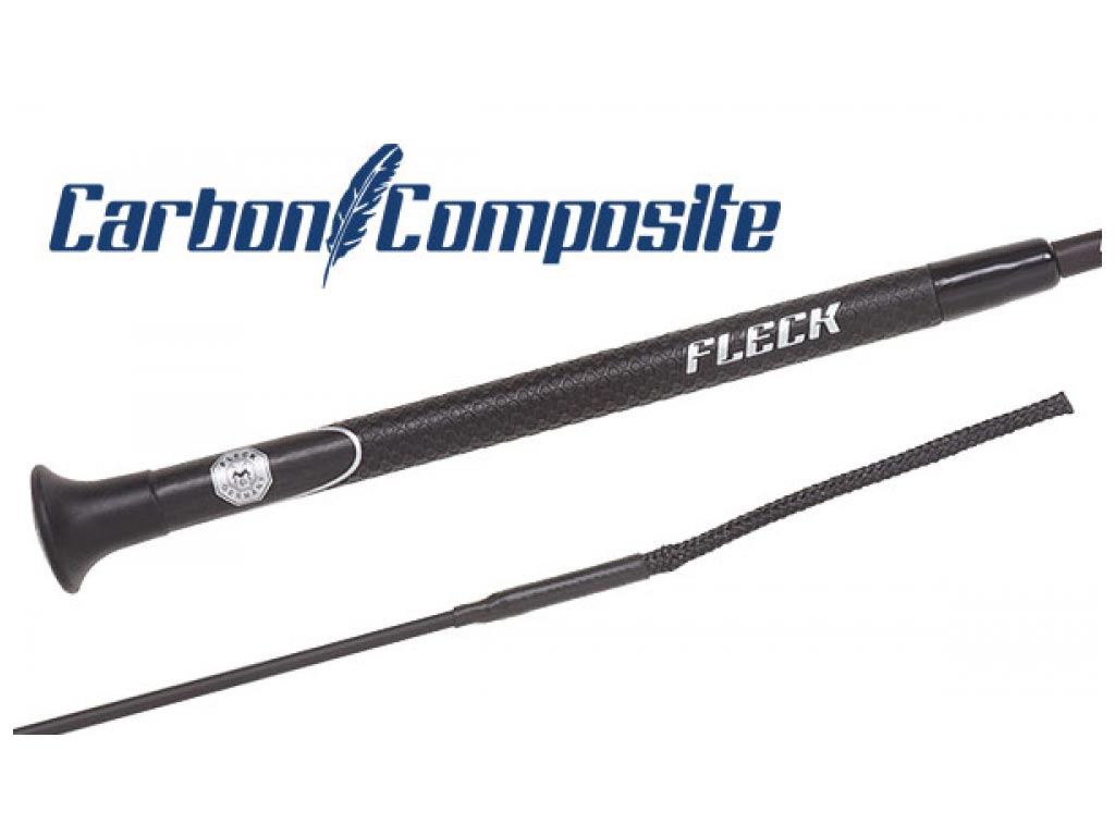 Schwarze Dressurgerte mit Aufschrift Fleck