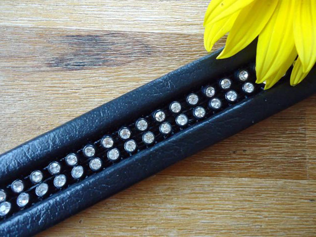 Schwarzes Stirnband mit Strasssteinen für Fahrhalfter