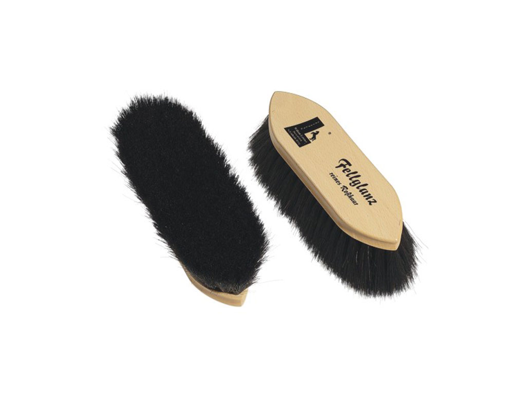 Fellglanzbürste mit schwarzen Borsten und Holzgriff