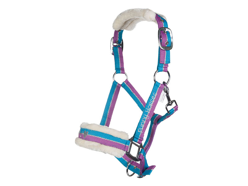 buntes Halfter teilweise mit Fell unterlegt