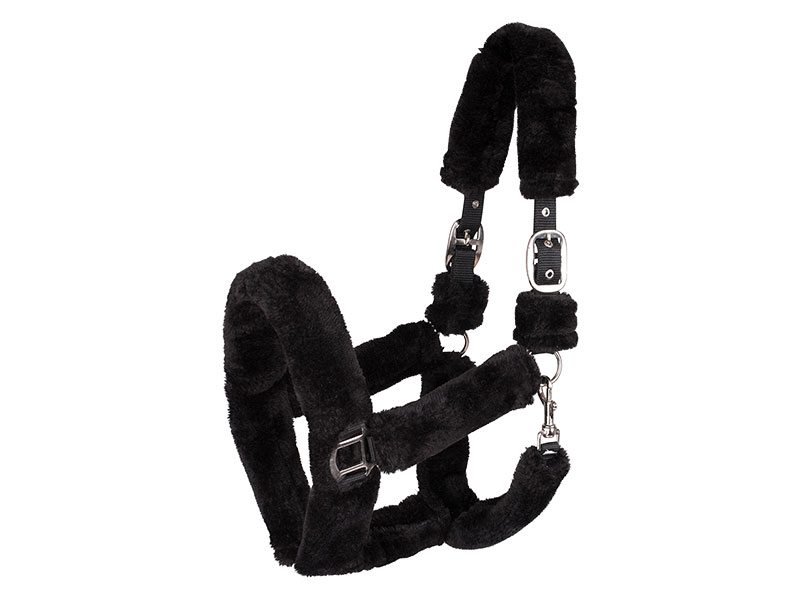 schwarzes Halfter mit Kunstfell