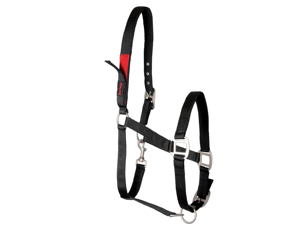 Schwarzes Stallhalfter mit Sicherheitsverschluss