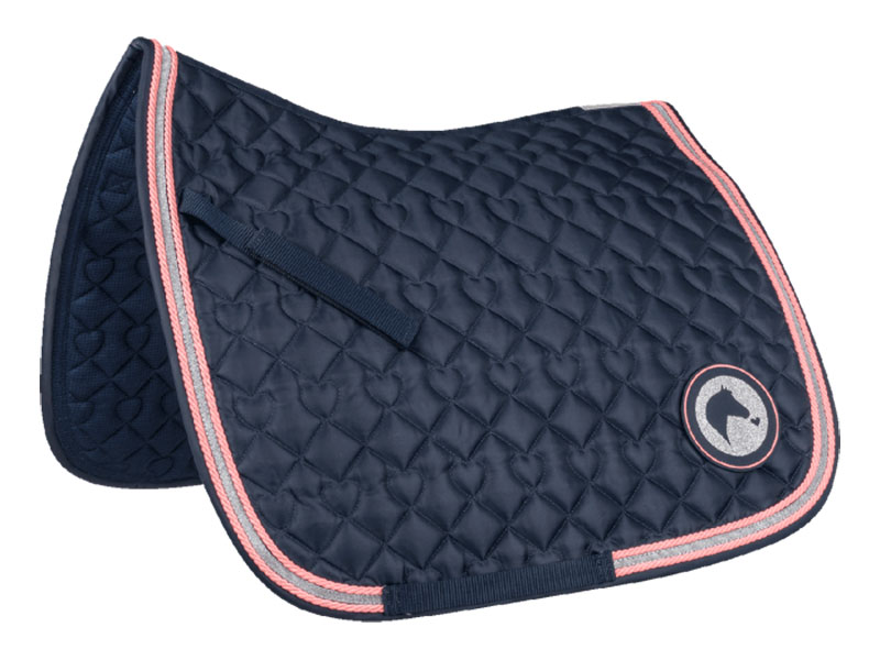 blaue Schabracke mit rosa Paspel