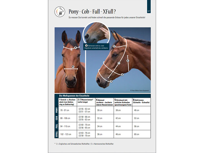 Maßtabelle für Kopfstück