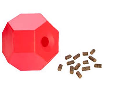 roter Spiel- und Fütterungsball mit Leckerli